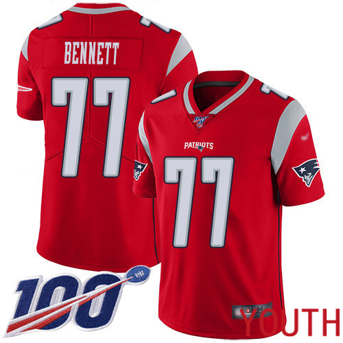 New England Patriots Football #77 100th Season Inverted Limited Red Youth Michael Bennett NFL Jersey